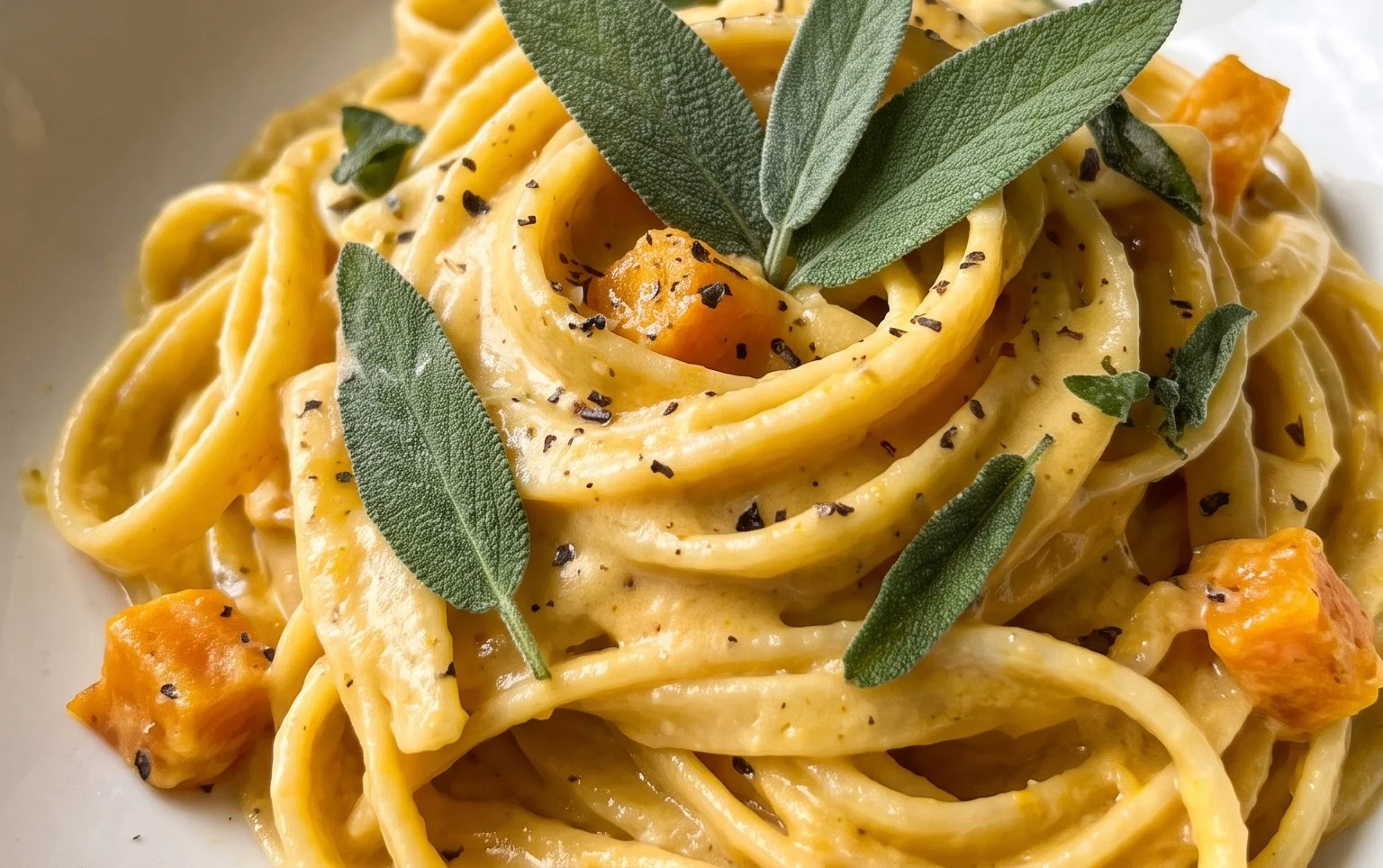 Pâtes sauce crémeuse à la courge Butternut et sauge